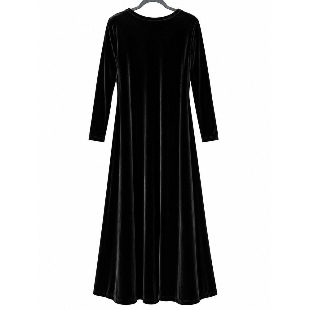 Soft Surroundings Santiago Velvet Dress Womens XS Black Stretch Maxi Long Sleeve